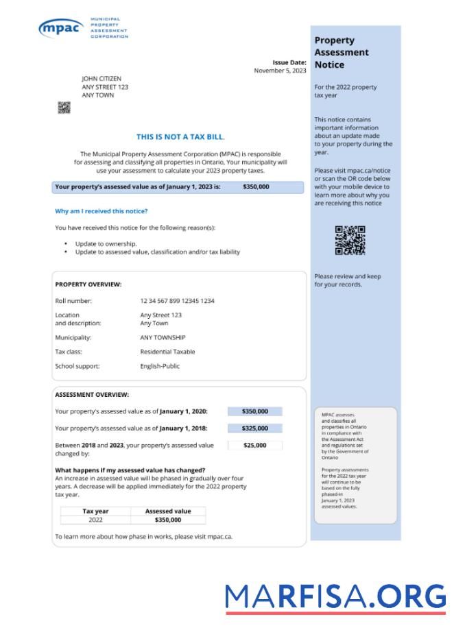 Downloadable USA Ontario MPAC utility bill, PDF and Word download template